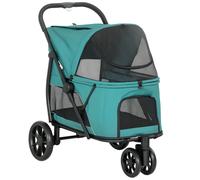 PawHut Dog Stroller, 3 Wheels Pet Stroller with Dual Entry, Easy One-Click Quick Fold, Mesh Windows, Washable Cushion