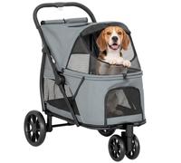 PawHut Dog Stroller, 3 Wheels Pet Stroller with Dual Entry, Grey