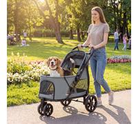 Pawhut Dog Stroller, 3 Wheels Pet Stroller With Easy One-Click Quick Fold In Grey Grey