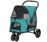 Pawhut Dog Stroller, 3 Wheels Pet Stroller With Easy One-Click Quick Fold In Dark Green Dark Green