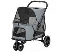 Pawhut Dog Stroller, 3 Wheels Pet Stroller With Easy One-Click Quick Fold In Grey Grey