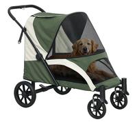 PawHut Easy Folding Pet Stroller for Large Dogs with 4 Wheels, Shock Absorb Frame, Safety Leashes and Brakes Green, none
