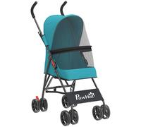 PawHut Dog Stroller, Foldable Cat Dog Pram for Miniature Breeds, Pet Stroller with Brake, Mesh Windows, Dark Green