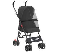PawHut Dog Stroller, Foldable Cat Dog Pram for Miniature Breeds, Pet Stroller with Brake, Mesh Windows, Black
