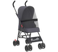 PawHut Dog Stroller, Foldable Cat Dog Pram for Miniature Breeds, Pet Stroller with Brake, Mesh Windows, Dark Grey