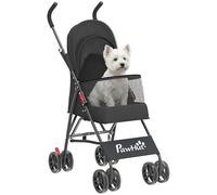 PawHut Dog Stroller, Foldable Cat Dog Pram for Miniature Breeds, Pet Stroller with Canopy, 360° Swivel EVA Wheels, Brake, Mesh Windows, Black