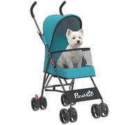 PawHut Dog Stroller, Foldable Cat Dog Pram for Miniature Breeds, Pet Stroller with Canopy, 360° Swivel EVA Wheels, Brake, Mesh Windows, Dark Green