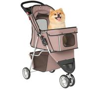 PawHut Dog Stroller Foldable Dog Pram Cup Holder Small Dogs Brown | 3 Wheels, Storage Basket, for Cats, for Small Dogs