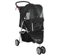 PawHut Dog Stroller Foldable Dog Pram Cup Holder Small Pets Black | 3 Wheels, Storage Basket for Small Cats