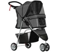 Pawhut Pet Stroller Pushchair Carrier For Cat Puppy With 3 Wheels Dark Grey