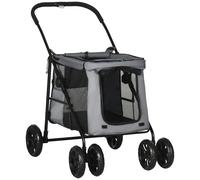 Pawhut Dog Stroller Foldable Dog Pushchair with EVA Wheels Pet Pram with Rolling Door, Safety Leashes for Small & Medium Dogs, Grey Aosom UK