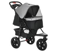 PawHut Dog Stroller Foldable Pet Pram, 3 Wheels Dog Pushchair with Brake, for Small Miniature Breeds, Cats, Grey