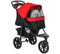 PawHut Dog Stroller Foldable Pet Pram 3 Wheels for Small Breeds Cats Red