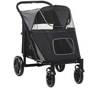 PawHut Dog Stroller, Foldable Pet Pram Dog Pushchair Buggy with Adjustable Canopy for Medium and Large Breeds, Black