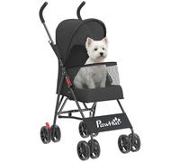 PawHut Dog Stroller Foldable Pet Pram for Miniature Breeds, Black | Cat Dog Stroller with Canopy, 360° Swivel EVA Wheels, Mesh Windows, Brake