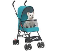 PawHut Dog Stroller Foldable Pet Pram for Miniature Breeds, Dark Green | Cat Dog Stroller with Canopy, 360° Swivel EVA Wheels, Mesh Windows, Brake