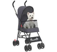 PawHut Dog Stroller Foldable Pet Pram for Miniature Breeds, Dark Grey | Cat Dog Stroller with Canopy, 360° Swivel EVA Wheels, Mesh Windows, Brake