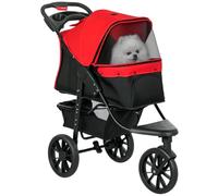 Pawhut Folding 3 Wheel Pet Stroller Travel Adjustable Canopy Storage Brake Red