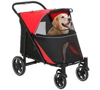PawHut Dog Stroller for Medium/Large Breeds, Foldable Pet Pram Red