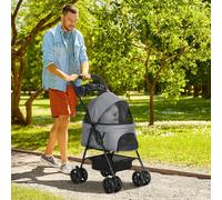 Pawhut Dog Stroller Pet Cat Travel Pushchair One-Click Fold For Small Dogs In Grey Grey