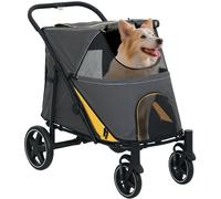 PawHut Dog Stroller Pet Pram Dog Pushchair Buggy with Adjustable Canopy for Medium and Large Breeds, Red Dark Grey