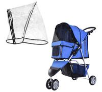 PawHut Dog Stroller, Miniature Dog and Cat Pushchair with Cover, Cup Holder, Storage, Reflective Safety Strips, Blue Aosom UK