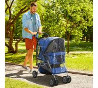 PawHut Dog Stroller W/ Rain Cover, Foldable Pet Pram for S, XS Dogs, Blue