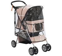 Dog Stroller w/ Rain Cover, Foldable Pet Pram for s, xs Dogs, Brown - Brown - Pawhut