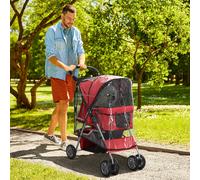 PawHut Small Dog Stroller with Rain Cover, Folding Pet Buggy with Cup Holder, Storage Basket & Reflective Strips, Red Aosom UK