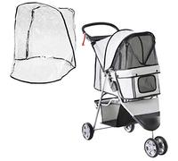 PawHut Dog Stroller with Cover for Small Miniature Dogs, Folding Cat Pram Dog Pushchair with Cup Holder, Storage Basket, Reflective Strips, Grey