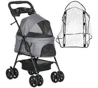 PawHut Dog Stroller with Rain Cover Dog Pushchair for Small Dogs Grey