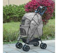 PawHut Dog Stroller with Rain Cover, Dog Pushchair One-Click Fold Trolley Jogger with EVA Wheels Brake Basket Adjustable Canopy Safety Leash for Small Dogs, Grey