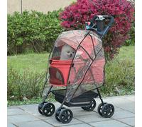 PawHut Dog Stroller with Rain Cover, Dog Pushchair One-Click Fold Trolley Jogger with EVA Wheels Brake Basket Adjustable Canopy Safety Leash for Small Dogs, Red