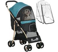Pawhut Pet Stroller For Xs And S Dogs W/ Rain Cover In Dark Green Dark Green