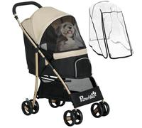 Pawhut Pet Stroller For Xs And S Dogs W/ Rain Cover In Khaki Khaki