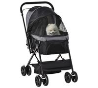 Pawhut Pet Stroller Dog Pushchair Foldable With Reversible Handle For Small Dogs In Black Black