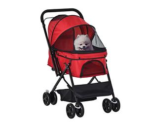 PawHut Dog Stroller with Reversible Handle for Small Dogs Red