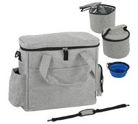 PawHut Dog Travel Bag, Waterproof Walking Bag with Multiple Pockets, Two Food Containers and Collapsible Bowl for Cat Puppy