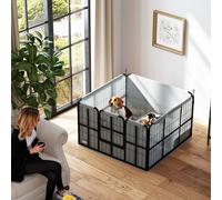 Pawhut Dog Whelping Box W/ Washable Pee Pad, Windproof Cloth, Black Black