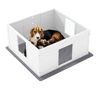 PawHut Dog Whelping Box with Whelping Pad, Adjustable Entrance, 100 x 96cm, White