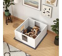 PawHut Dog Whelping Box with Whelping Pad, Adjustable Entrance, 100 x 96cm - White - Pinewood, MDF, Acrylic - 1