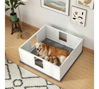 PawHut Dog Whelping Box with Whelping Pad, Adjustable Entrance, 124 x 120cm, White