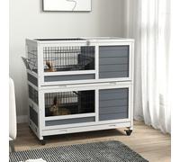 PawHut Double Deckers Indoor Rabbit Hutch w/ Feeding Trough, Slide-Out Trays