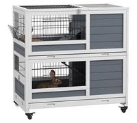 Rabbit Hutch, Indoor Double Deckers Guinea Pig Hutch w/ Wheels, Ramps, Trays PawHut Grey One Size