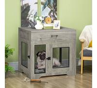 Pawhut Modern Pet Crate End Table W/ Double Doors, Drawer, For Medium Dogs