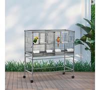PawHut Double Rolling Bird Cage W/ Removable Metal Tray and Storage Shelf - Black, Black