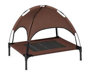 PawHut Elevated Canine Haven: Breathable Mesh Bed with UV-Shielding Canopy for Medium Pups, Coffee Hue Aosom UK