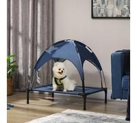 PawHut Elevated Dog Bed with Waterproof, Breathable Mesh and UV Protection Canopy, Blue, for Medium Dogs, 76 x 61 x 73cm Aosom UK