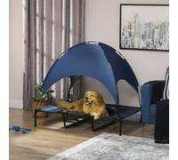 PawHut 122cm Elevated Dog Bed Cooling Raised Pet Cot UV Protection Canopy Blue