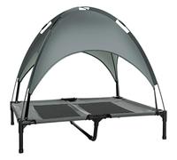 PawHut 92cm Elevated Dog Bed Cooling Raised Pet Cot UV Protection Canopy Grey